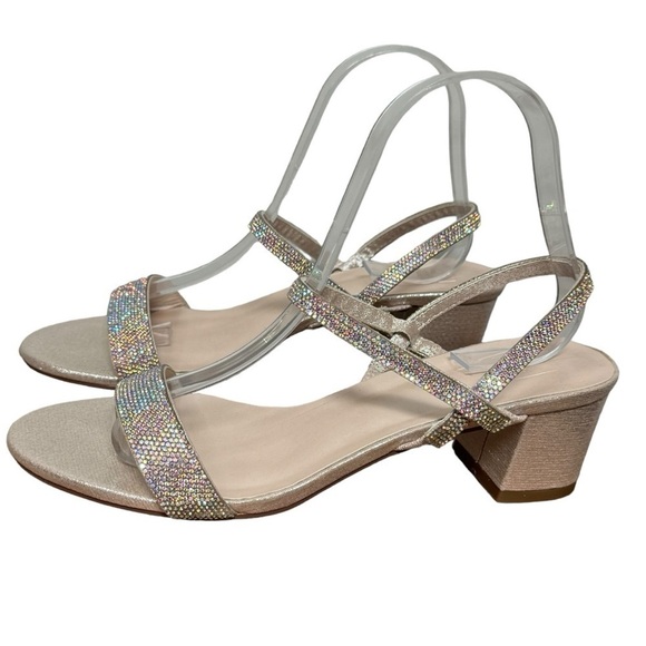 David's Bridal Shoes - David's Bridal Iridescent Rhinestone Champagne Block Heel Sandals
